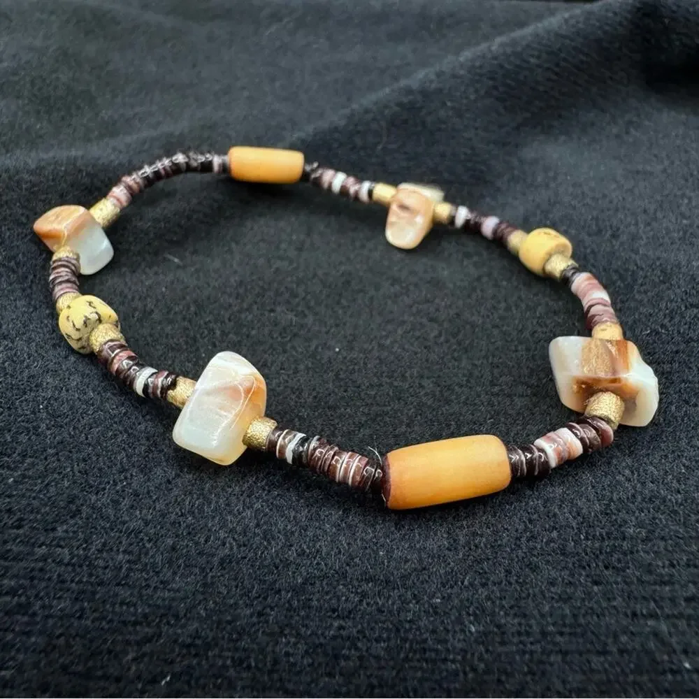 Natural Stone Heishi Beads Beaded Bracelet Earth Tones Artisan Bohemian